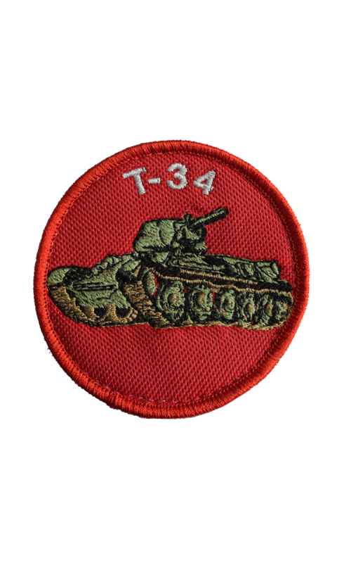 Шеврон ТАНК Т-34 7 см  красный на контактной ленте